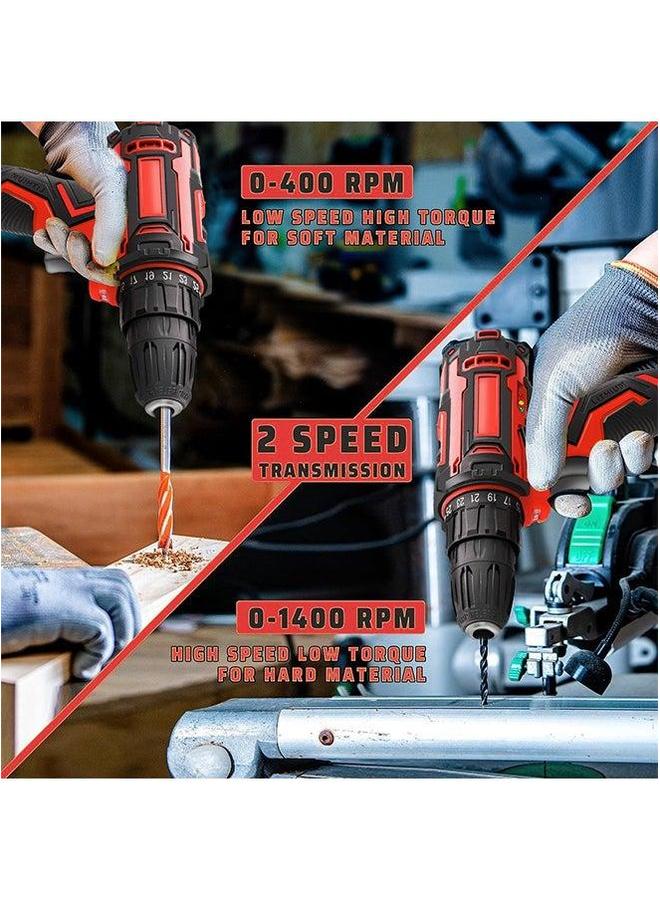 48V Cordless Drill With 2 Lithium Lon Batteries and Charger Variable Speed Brushless Motor 24 Pieces Driver Accessories Kit - Image 3